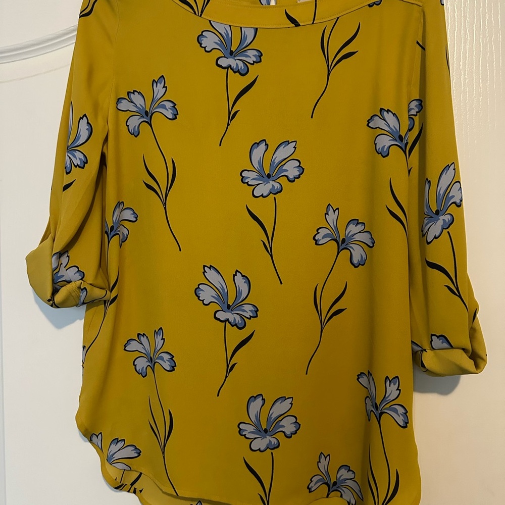 LOFT Mustard Floral Blouse